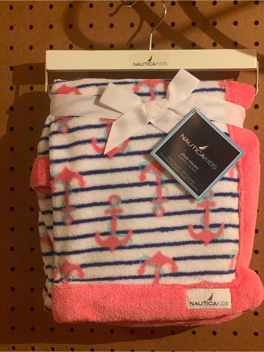 Nautica Kids Pink Anchor ⚓️ and trim with Navy Stripes Plush  Blanket. New VTG
